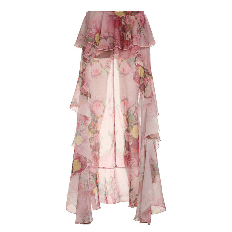 Falda con volantes y estampado floral para mujer, sexy, de vacaciones