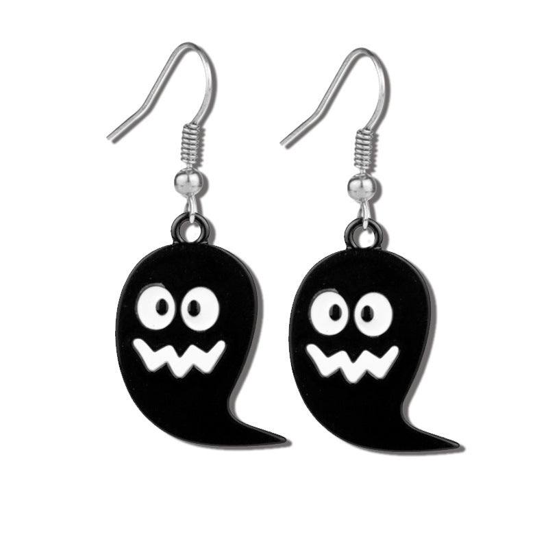 Pendientes colgantes de aleación negra con diseño de fantasma de Halloween para mujer