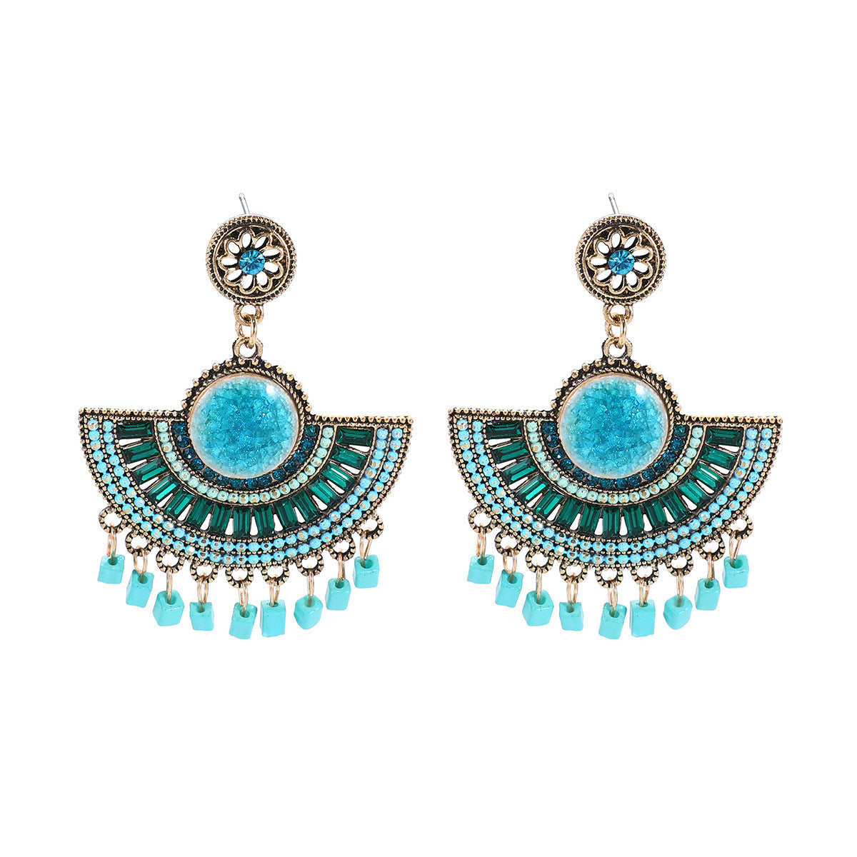 Women Fashion Bohemian Ethnic Fan Tassel Earrings