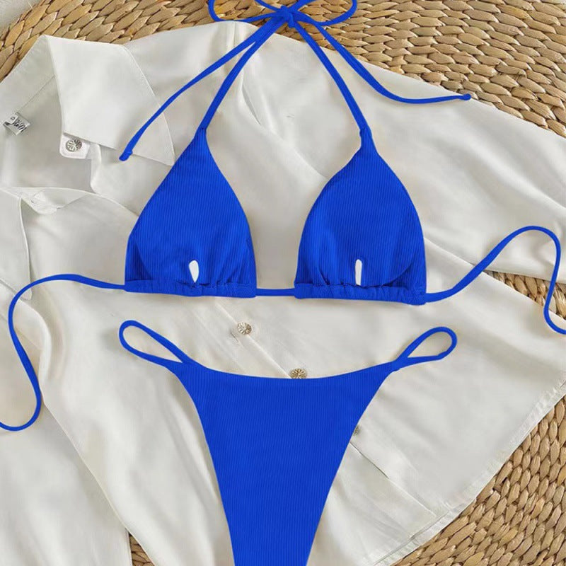 Maillot de bain bikini dos nu sexy et simple de couleur unie pour femmes