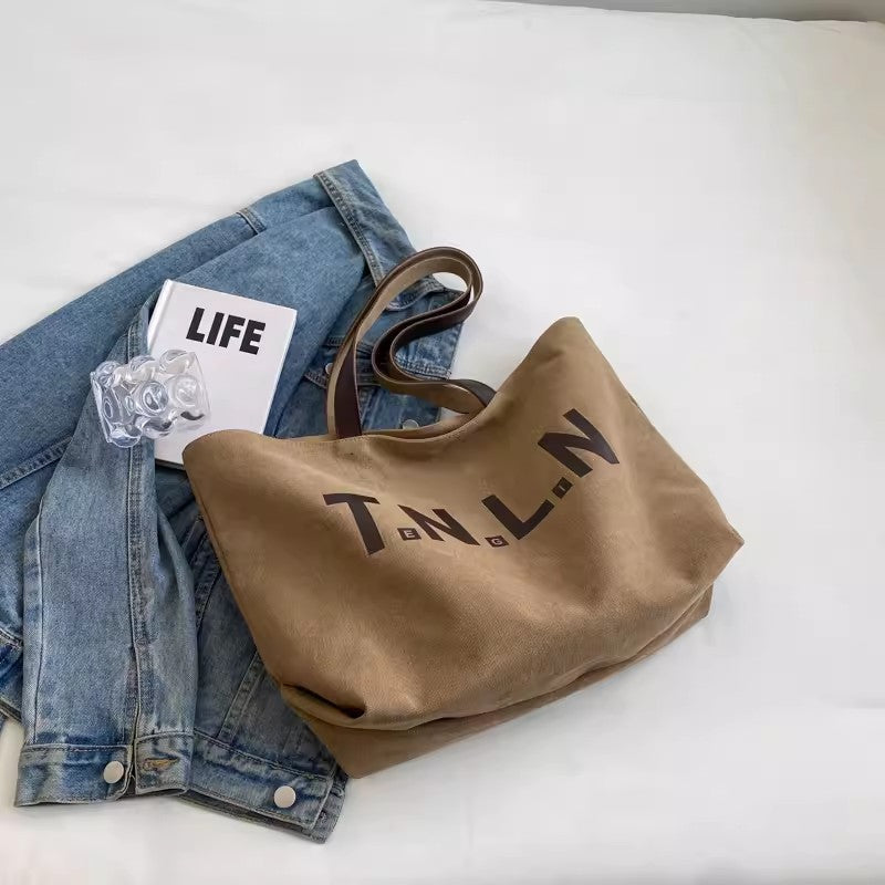 Bolso de mano de lona con estampado de letras informal a la moda para mujer
