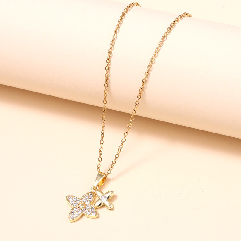 Collar de flores de cuatro hojas dobles de moda para mujer