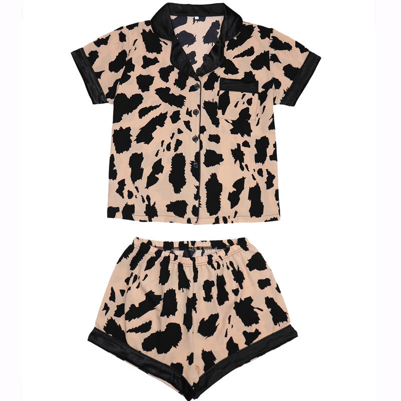 Women Casual Loose Spotted Print Silk Pajamas Set