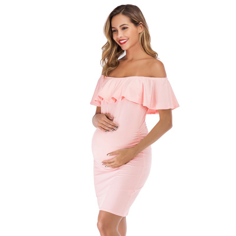 Pregnant Women Fashion Solid Color Ruffled Dress