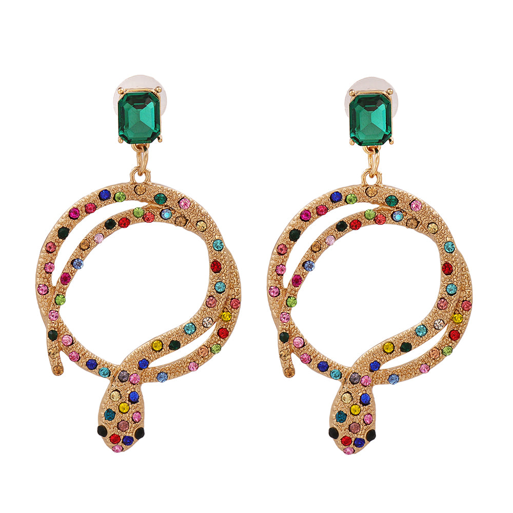 Pendientes colgantes de serpiente con diamantes de imitación a la moda para mujer