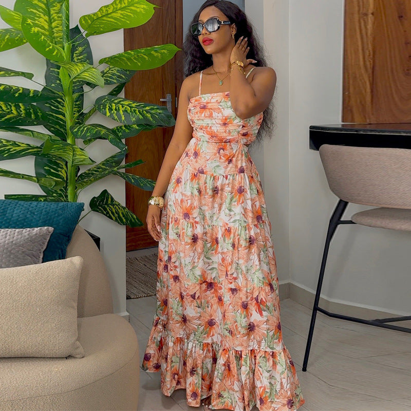 Women Fashion Sexy Vacation Floral Print Dress