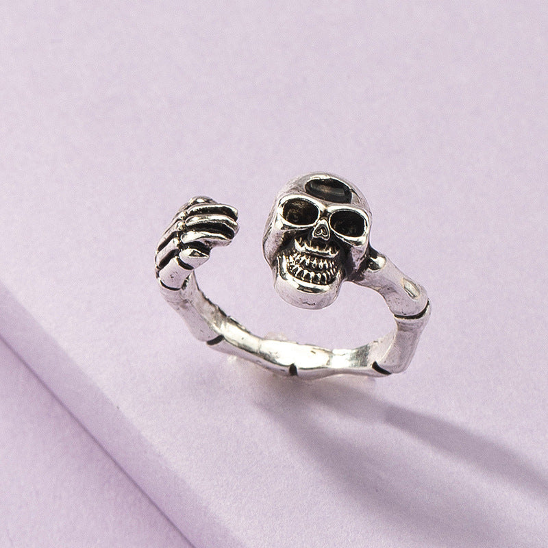 Anillo vintage de calavera exagerada de Halloween para mujer