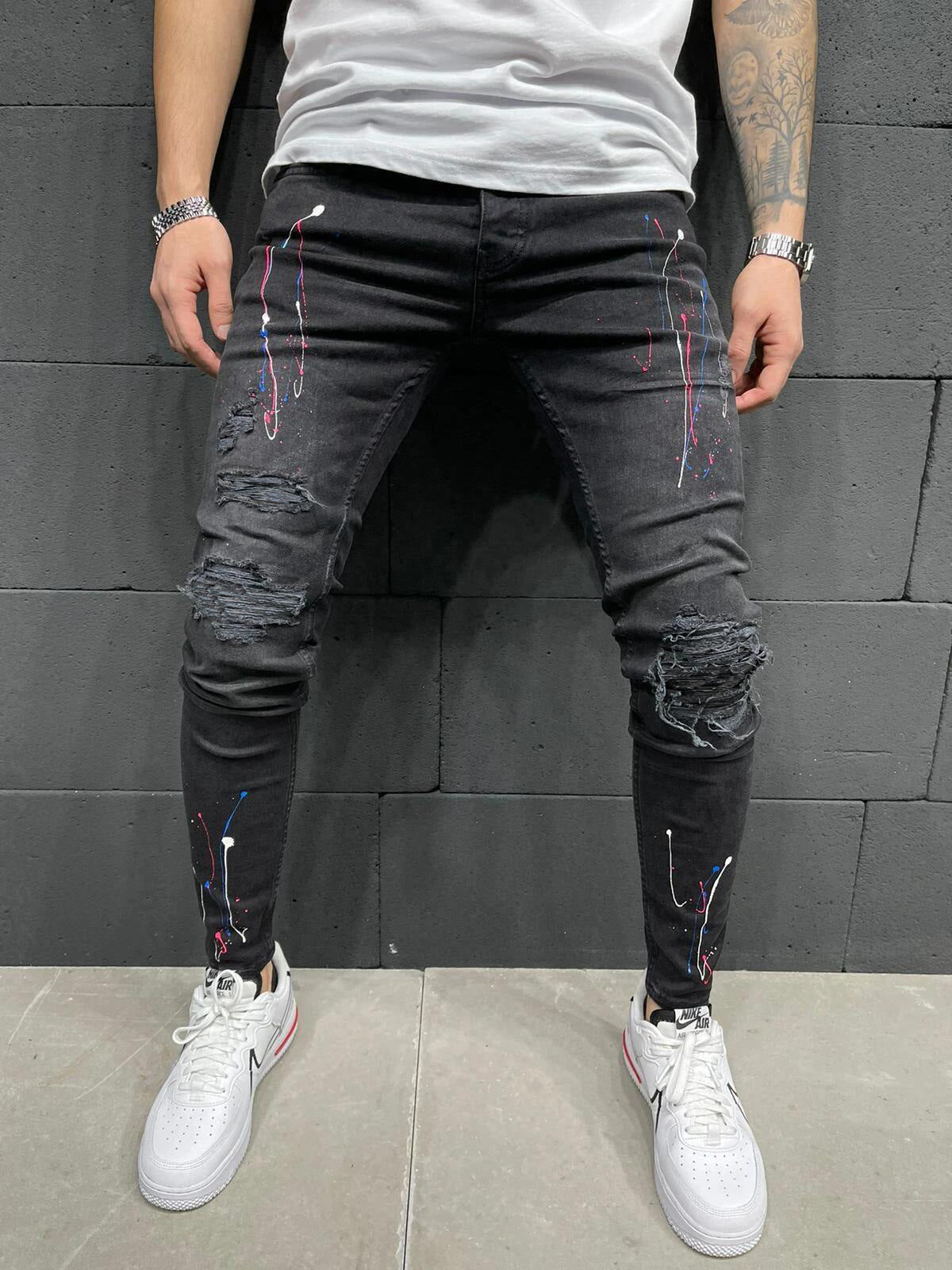 Vaqueros estampados rotos de moda casual para hombre