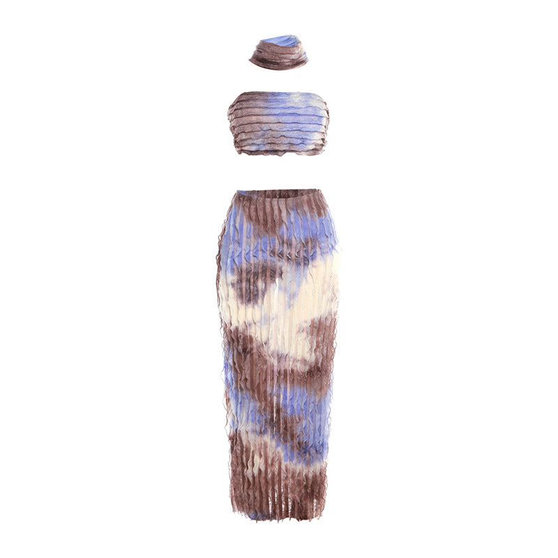 Summer Women Fashion Tie-Dye Tube Top Skirt Set