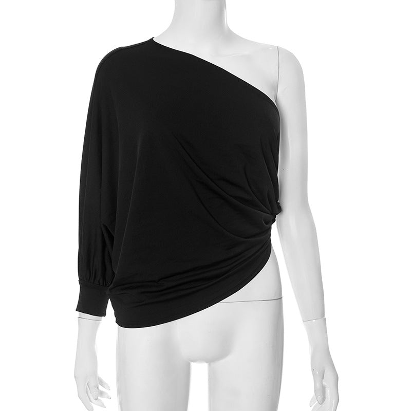 Women Fashion Sexy Solid Color Irregular T-Shirt