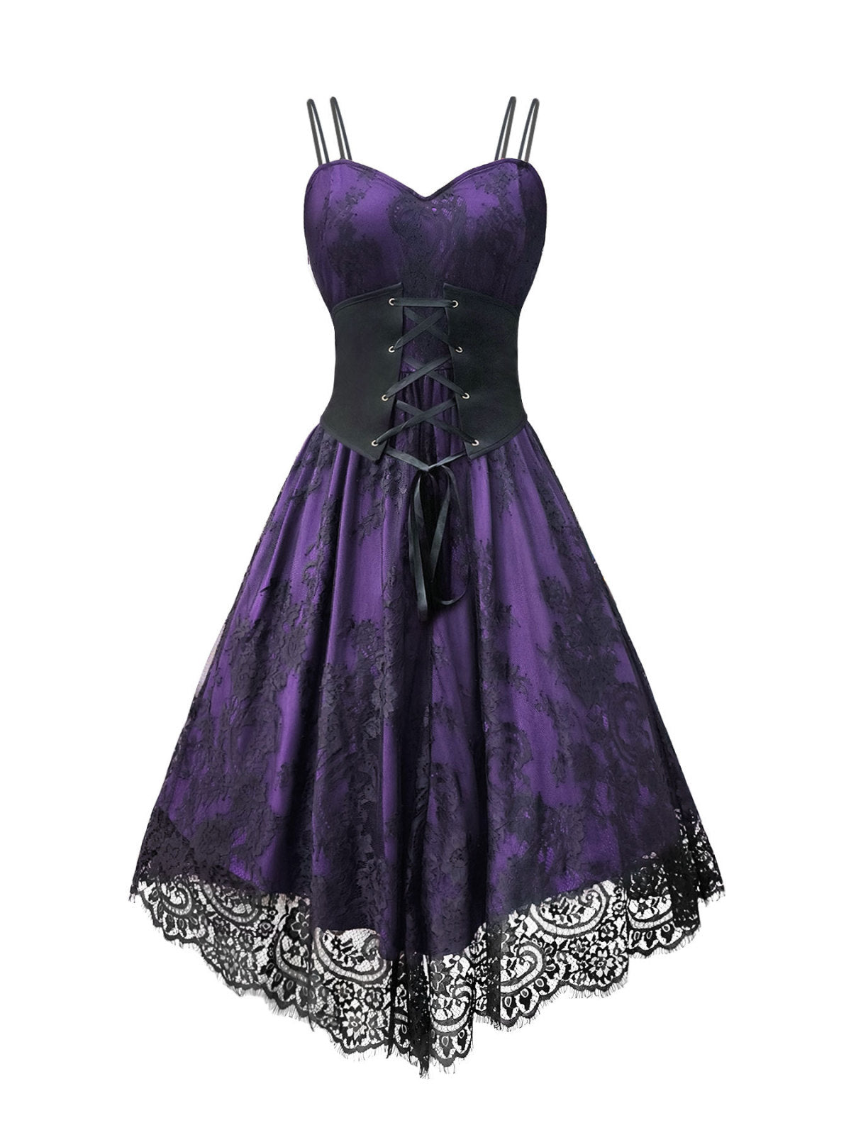 Robe à bretelles en dentelle style gothique pour femme