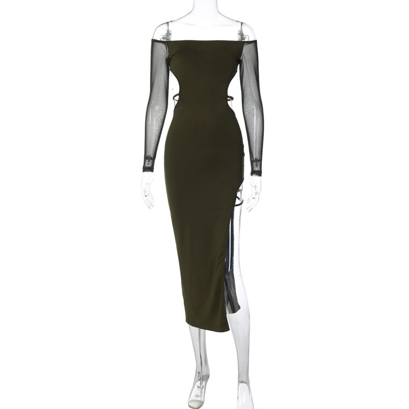 Women Fashion Off Shoulder Backless Long Sleeve Dress