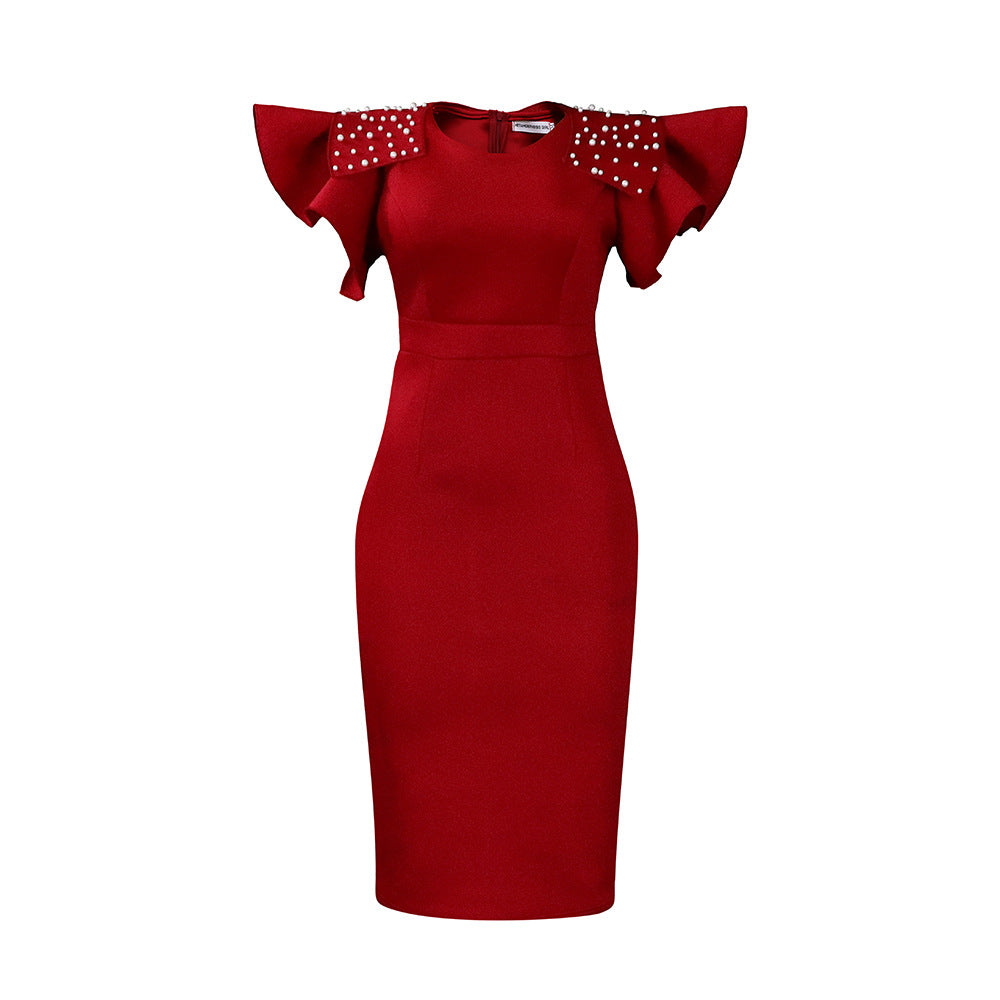 Women Fashion Elegant Plus Size Solid Color Dress