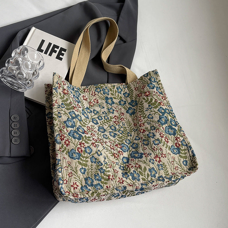 Bolso tote de lona informal con estampado floral para mujer