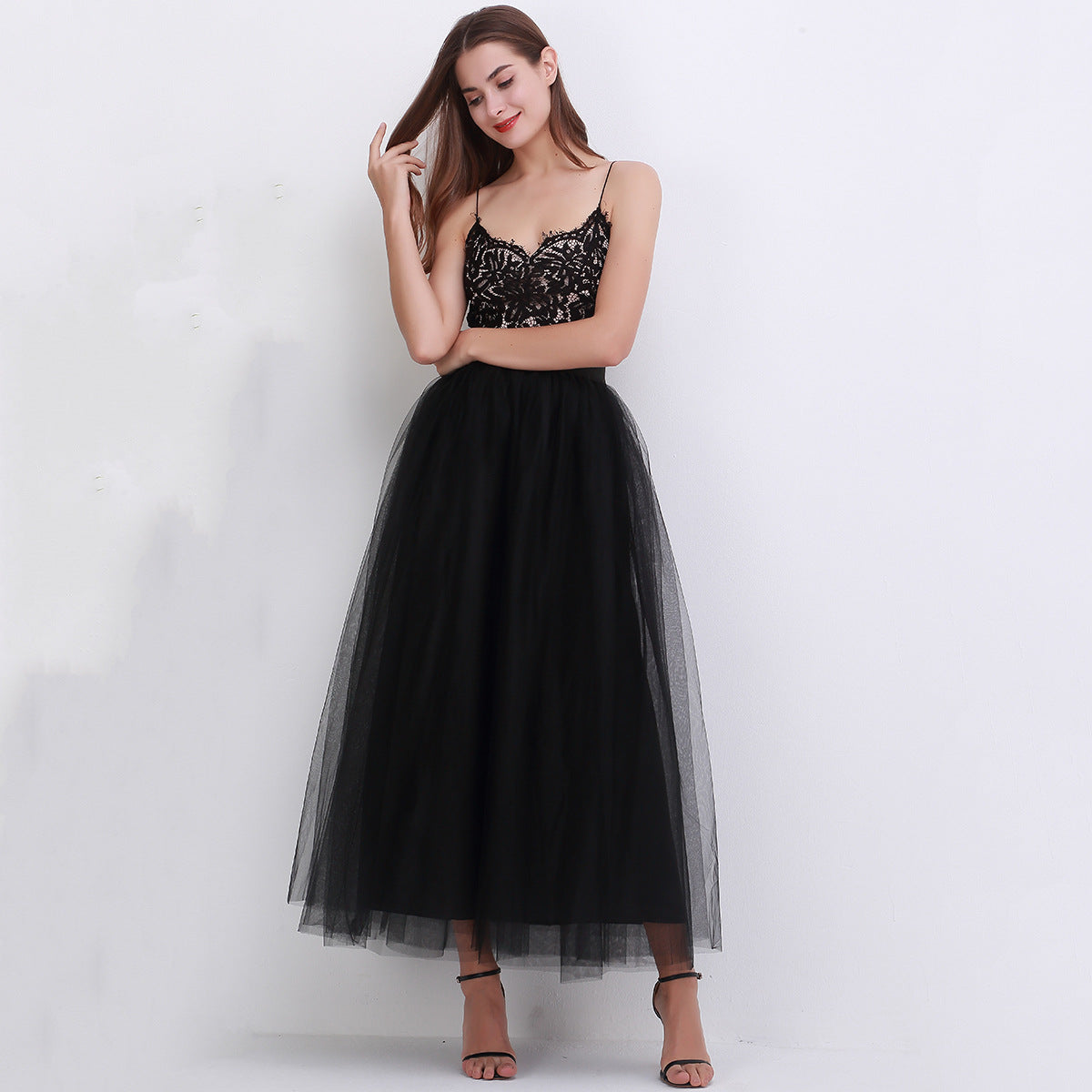 Women Fashion Solid Color Mesh Skirt
