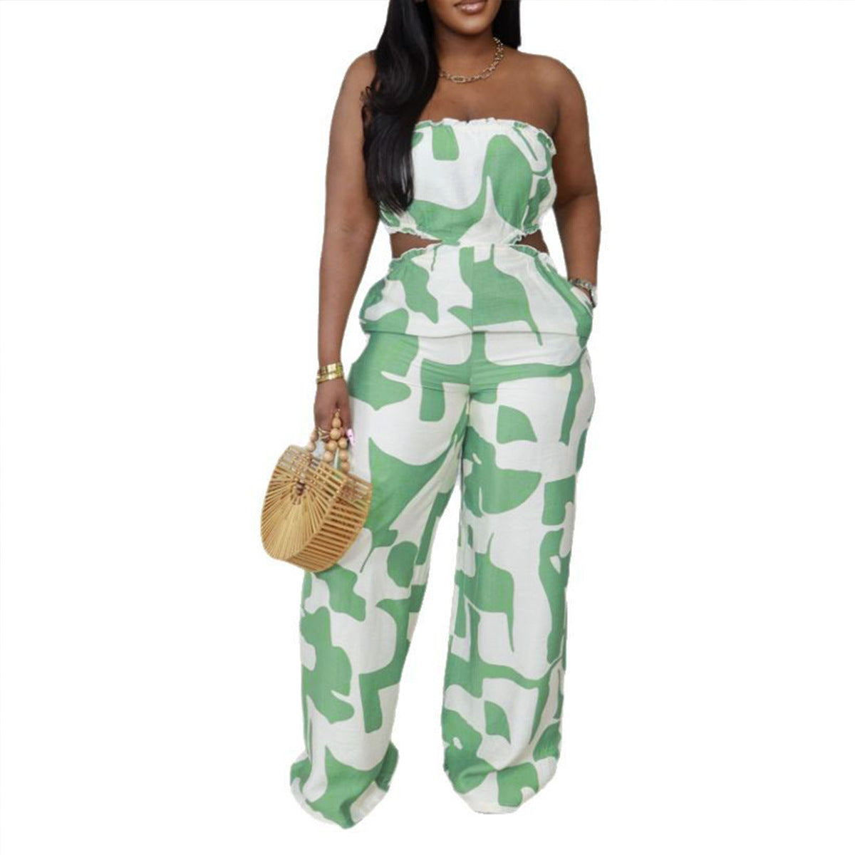 Pantalones anchos sin tirantes con estampado elegante para mujer