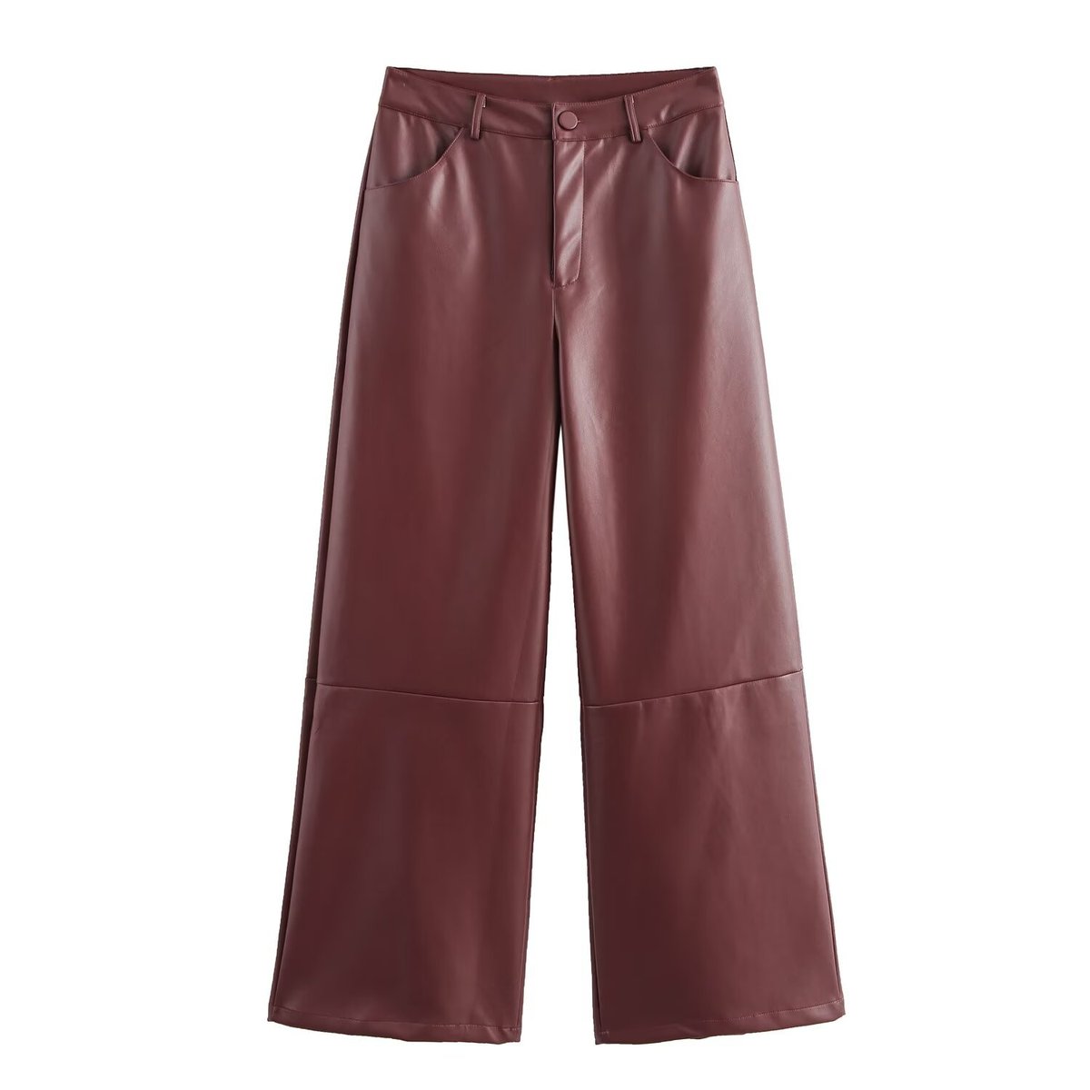 Pantalones de cuero sueltos de cintura alta informales a la moda para mujer