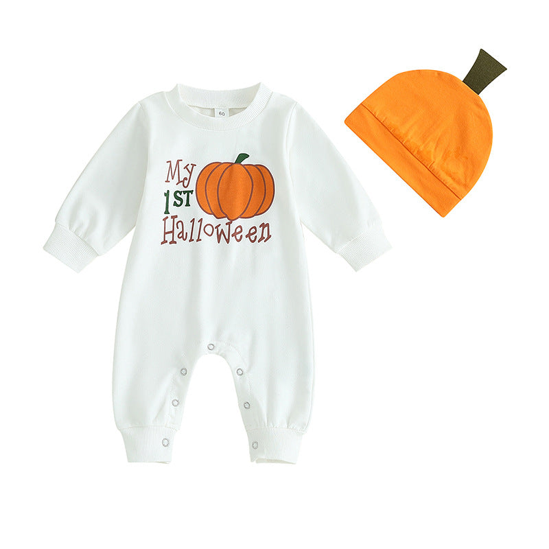Pelele de algodón con estampado de calabaza y manga larga para bebé