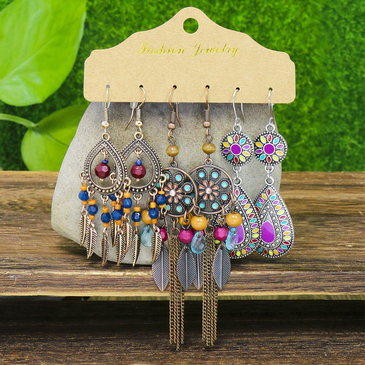 Conjunto de pendientes con borlas creativas retro de estilo étnico bohemio