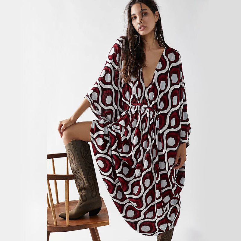 Women Fashion Casual Vacation Printed Long-Sleeve Cover-Up