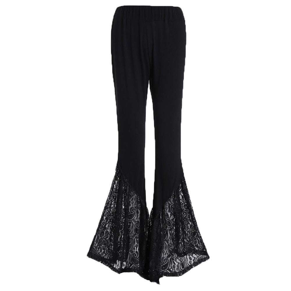Women Black Gothic Lace Flared Pants
