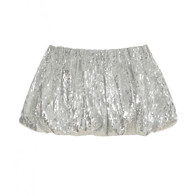 Falda de burbuja de cintura baja con lentejuelas sexy a la moda para mujer
