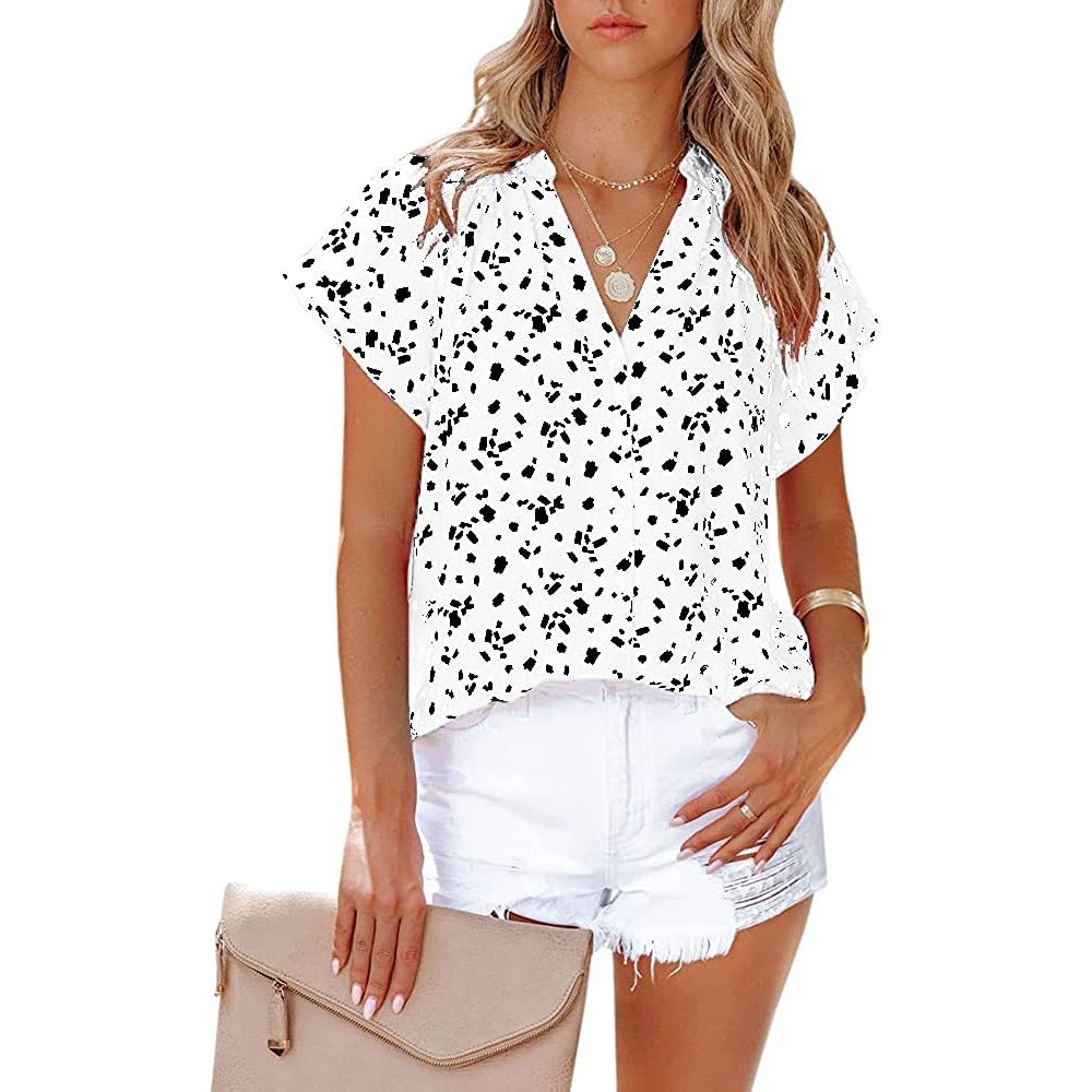 Blusa informal de gasa con cuello en V y manga corta para mujer