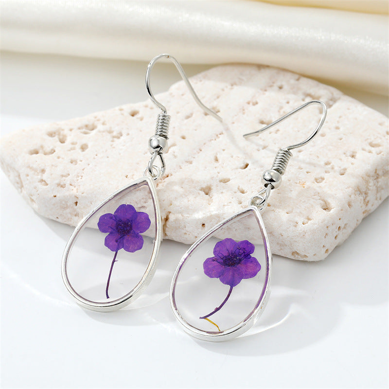 Women Bohemian Transparent Resin Eternal Flower Earrings