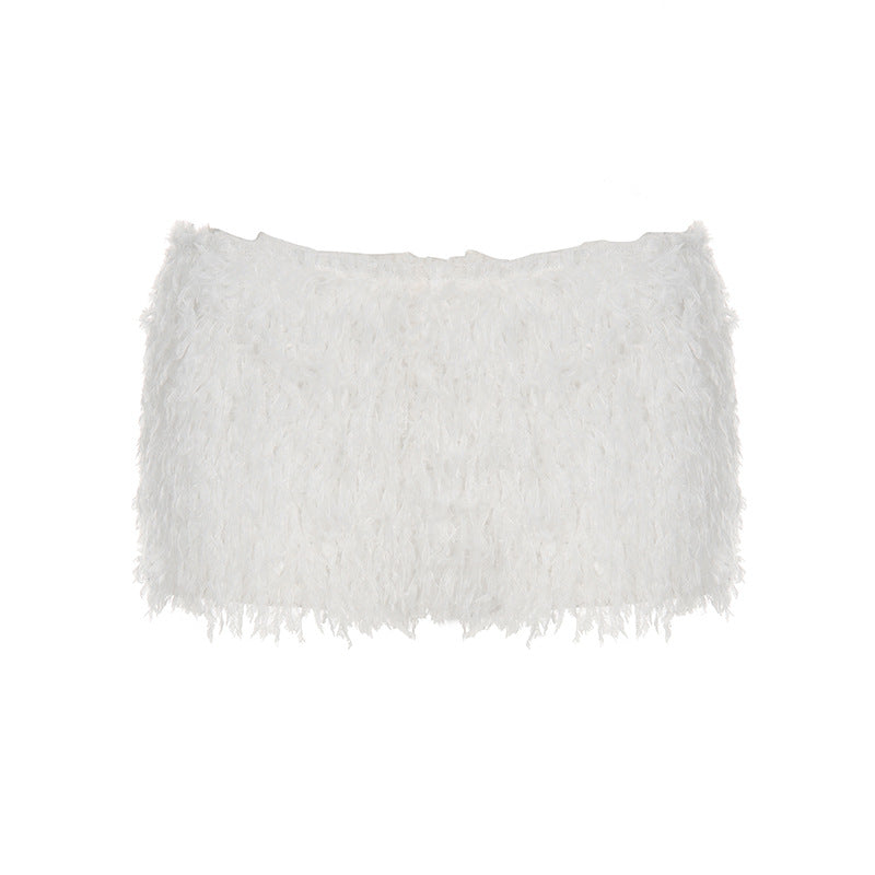 Short en peluche taille haute sexy de couleur unie pour femme