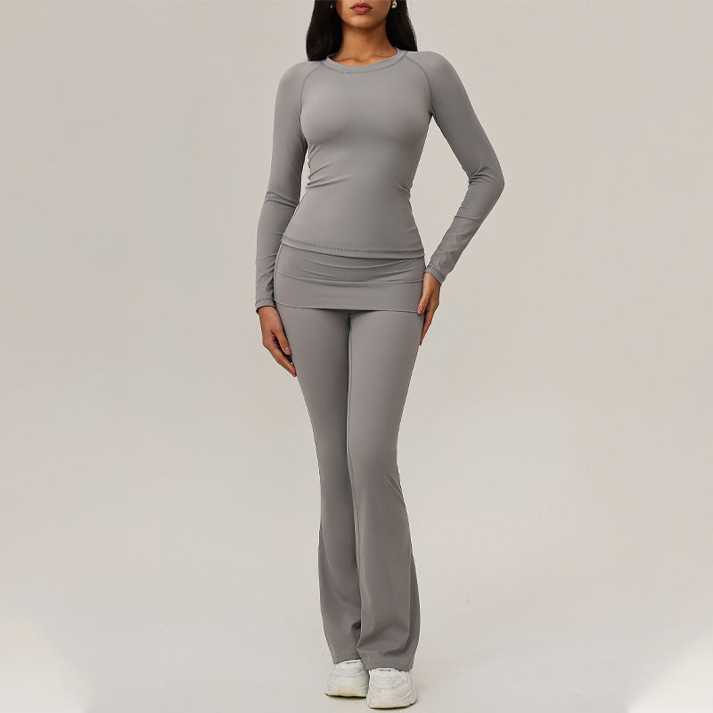Women Yoga Solid Color Long Sleeve Trousers Set