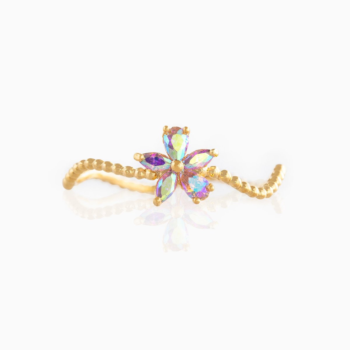 Anillo de onda bañado en cobre con forma de flor