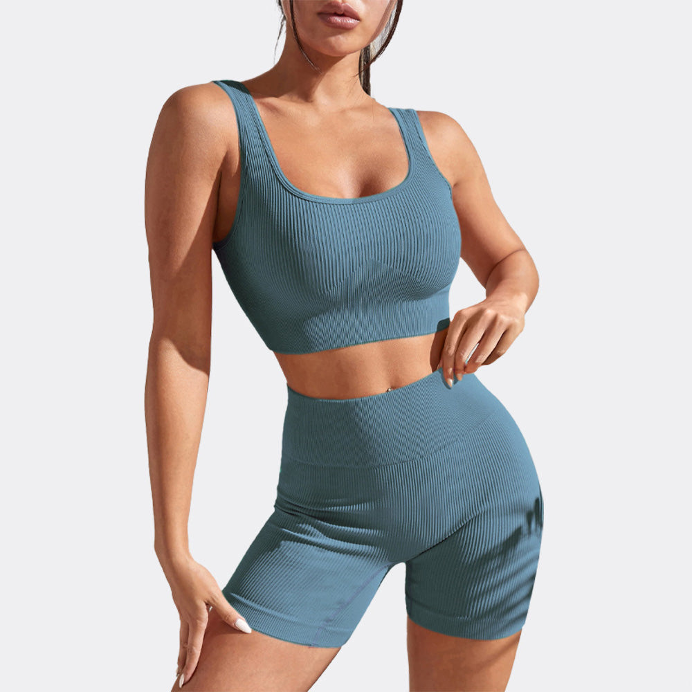 Ensemble débardeur de yoga sans coutures et short taille haute pour femme, couleurs unies