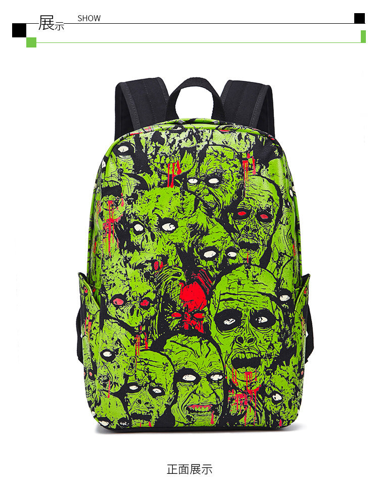 Women Fashion Halloween Print Skull Pattern Canvas Backpack