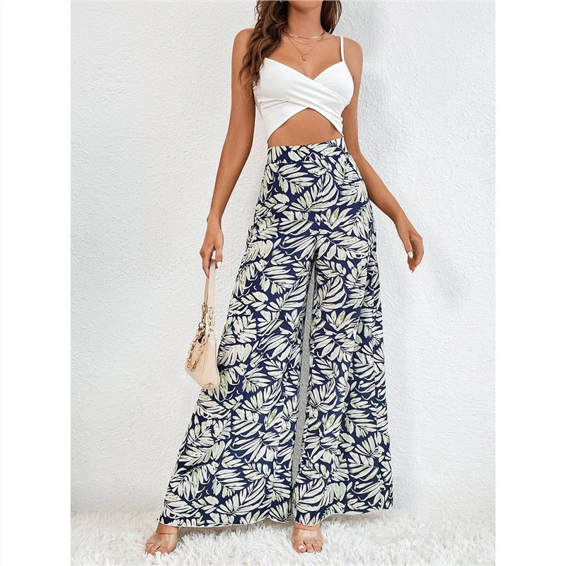 Pantalones casuales de gasa con estampado floral para mujer