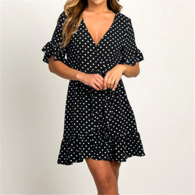 Robe d'été élégante en mousseline de soie style bohème à manches courtes et col en V pour femme