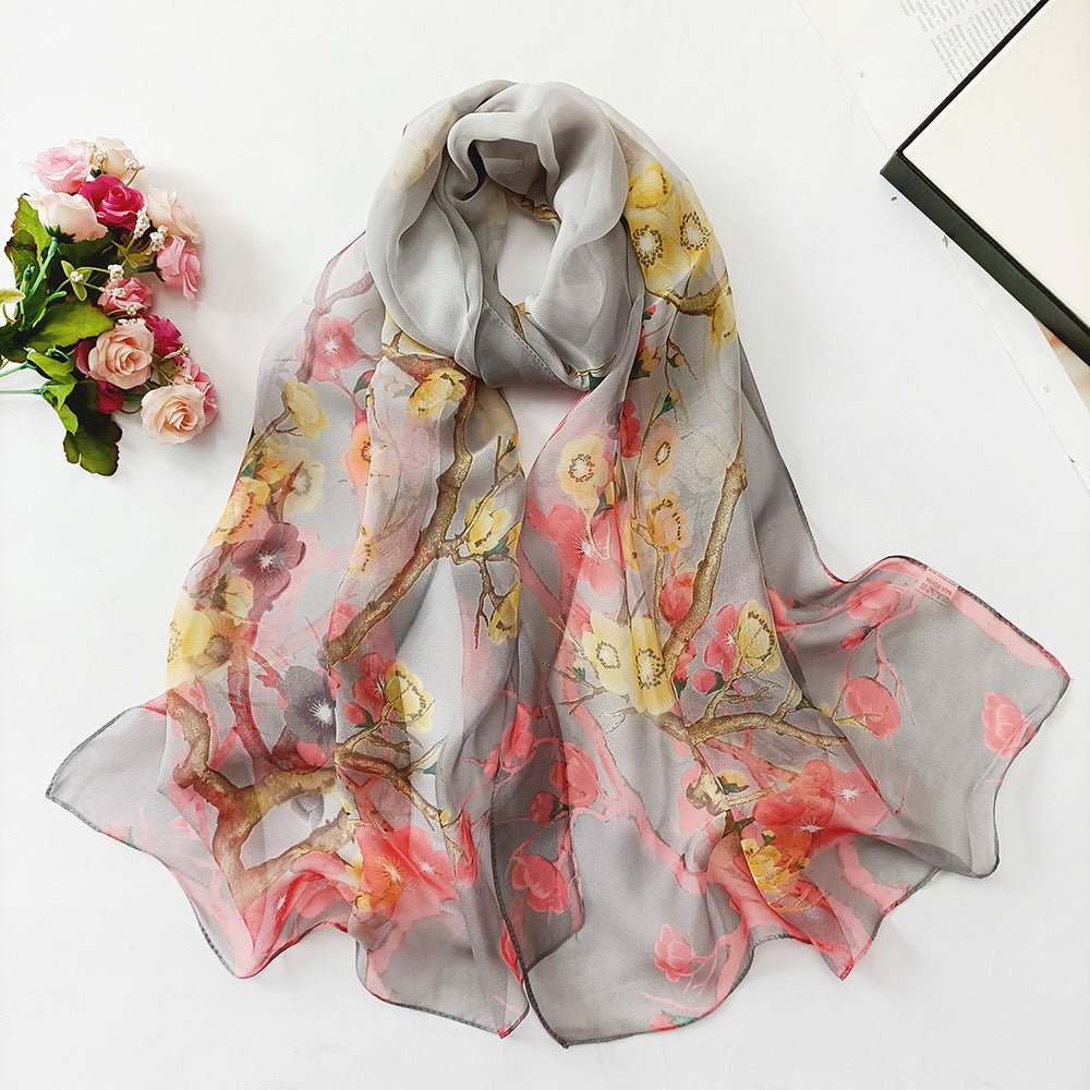 Bufanda con estampado de flor de ciruelo suave de Easide Beach con protector solar de verano