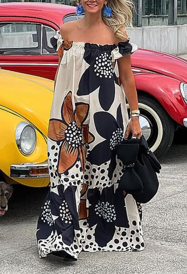 Robe décontractée à épaules dénudées et imprimé floral pour femme
