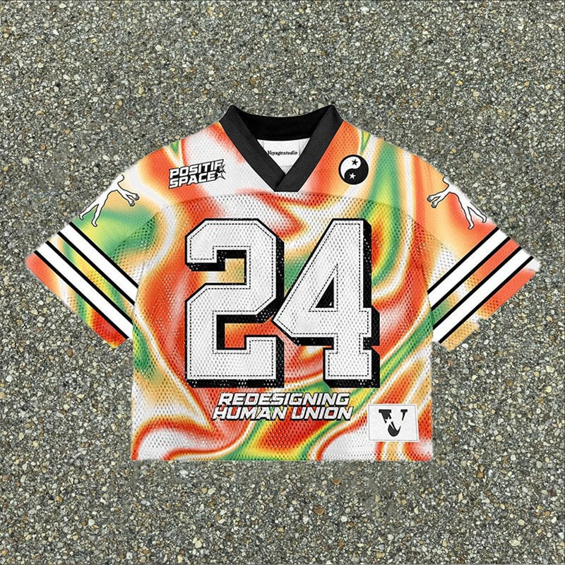 Camiseta deportiva informal de malla con estampado del alfabeto para hombre