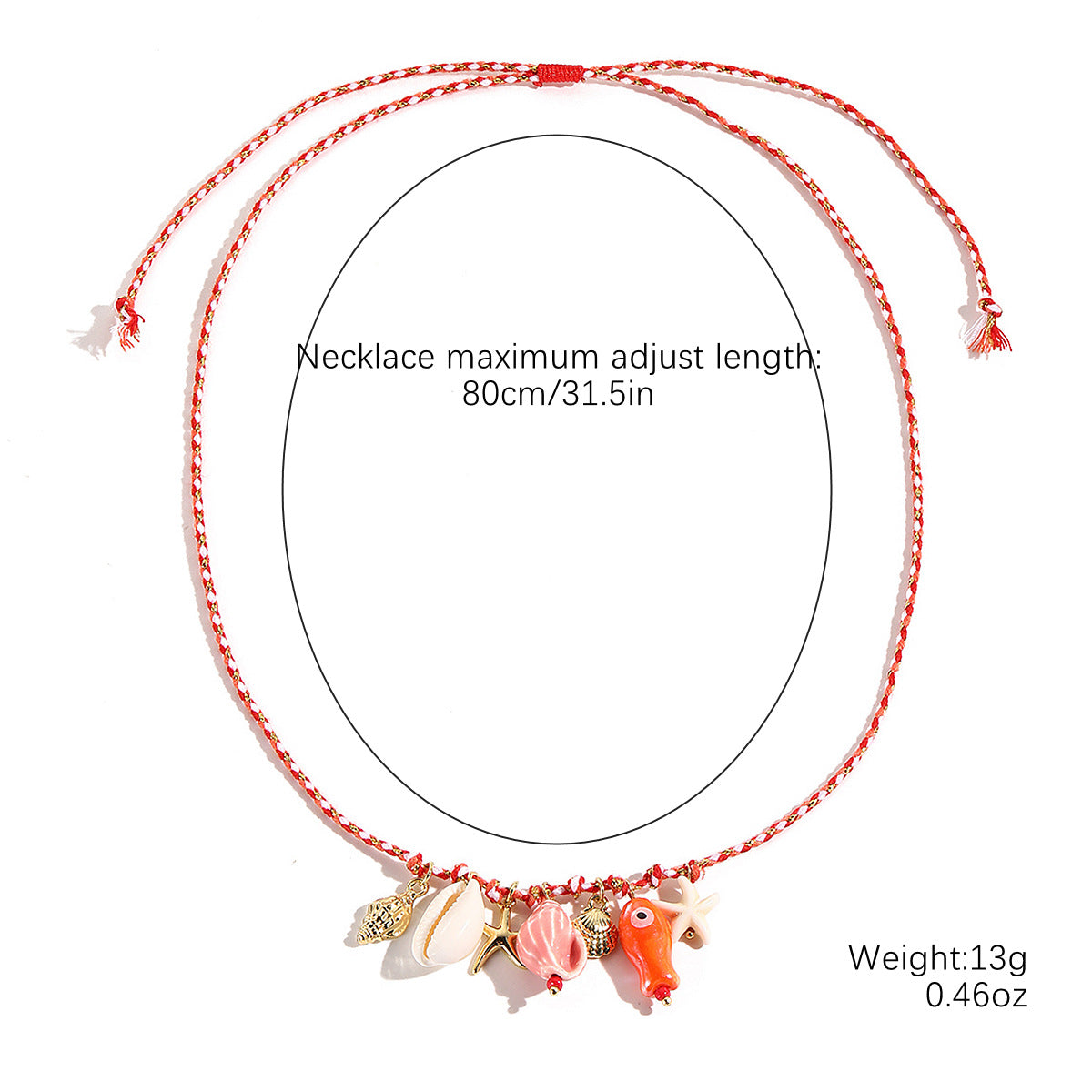 Collar de cuerda de cerámica con forma de estrella de mar y dopamina con concha de viento para vacaciones en el océano