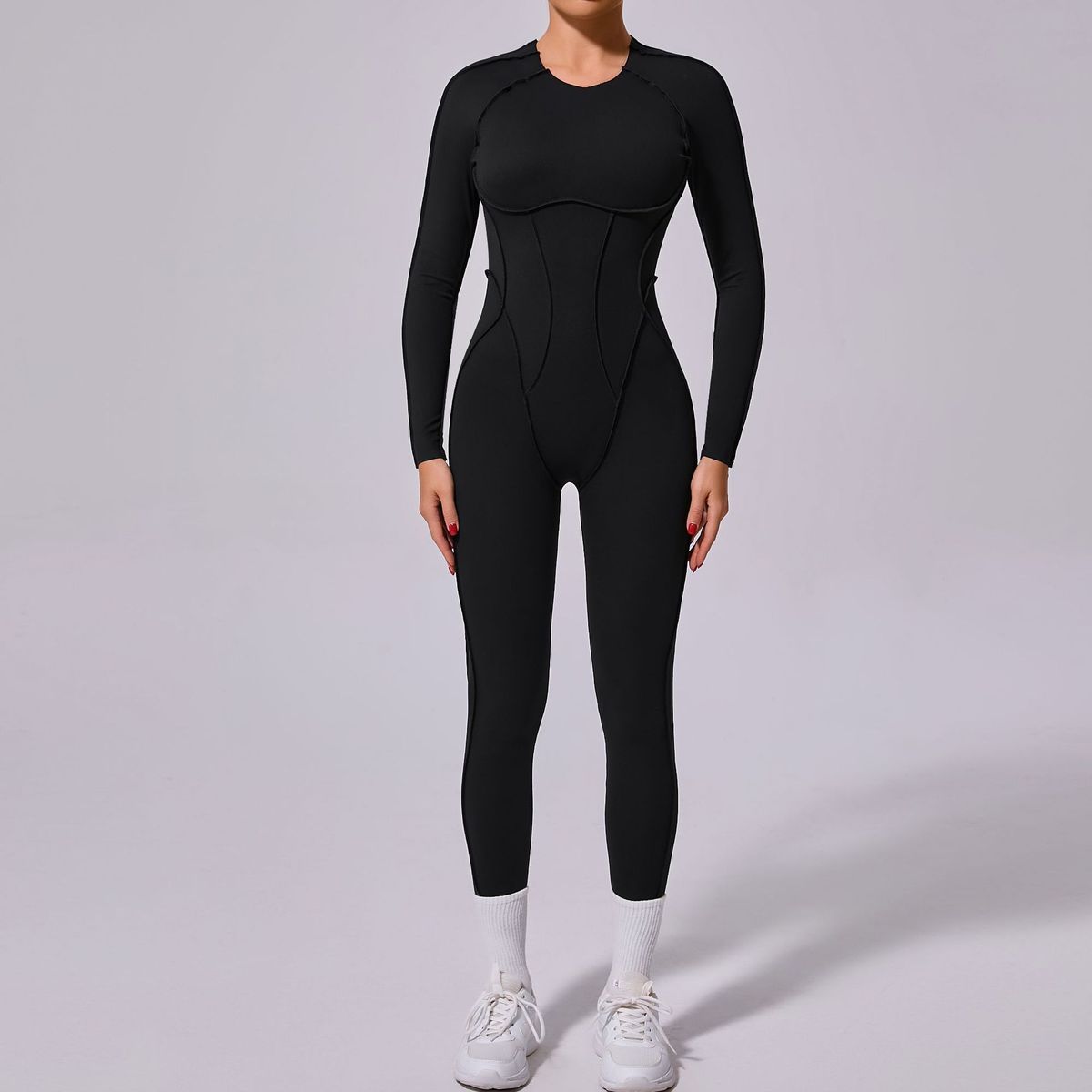 Women Fashion Casual Solid Color Long-Sleeve Jumpsuit