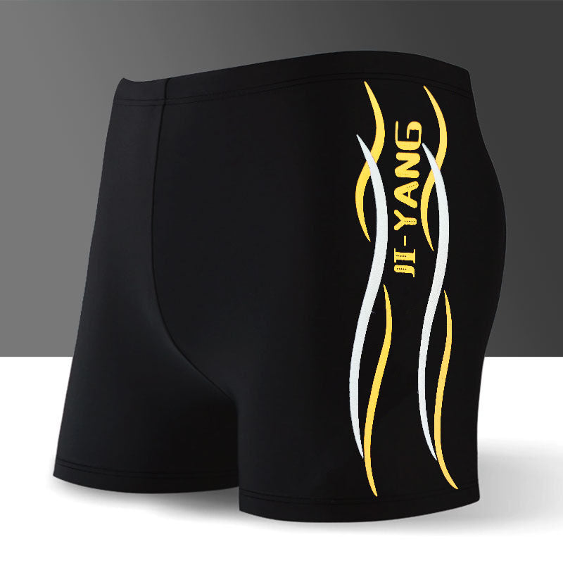 Traje de baño de ángulo plano con estampado de letras y colores a juego para hombre