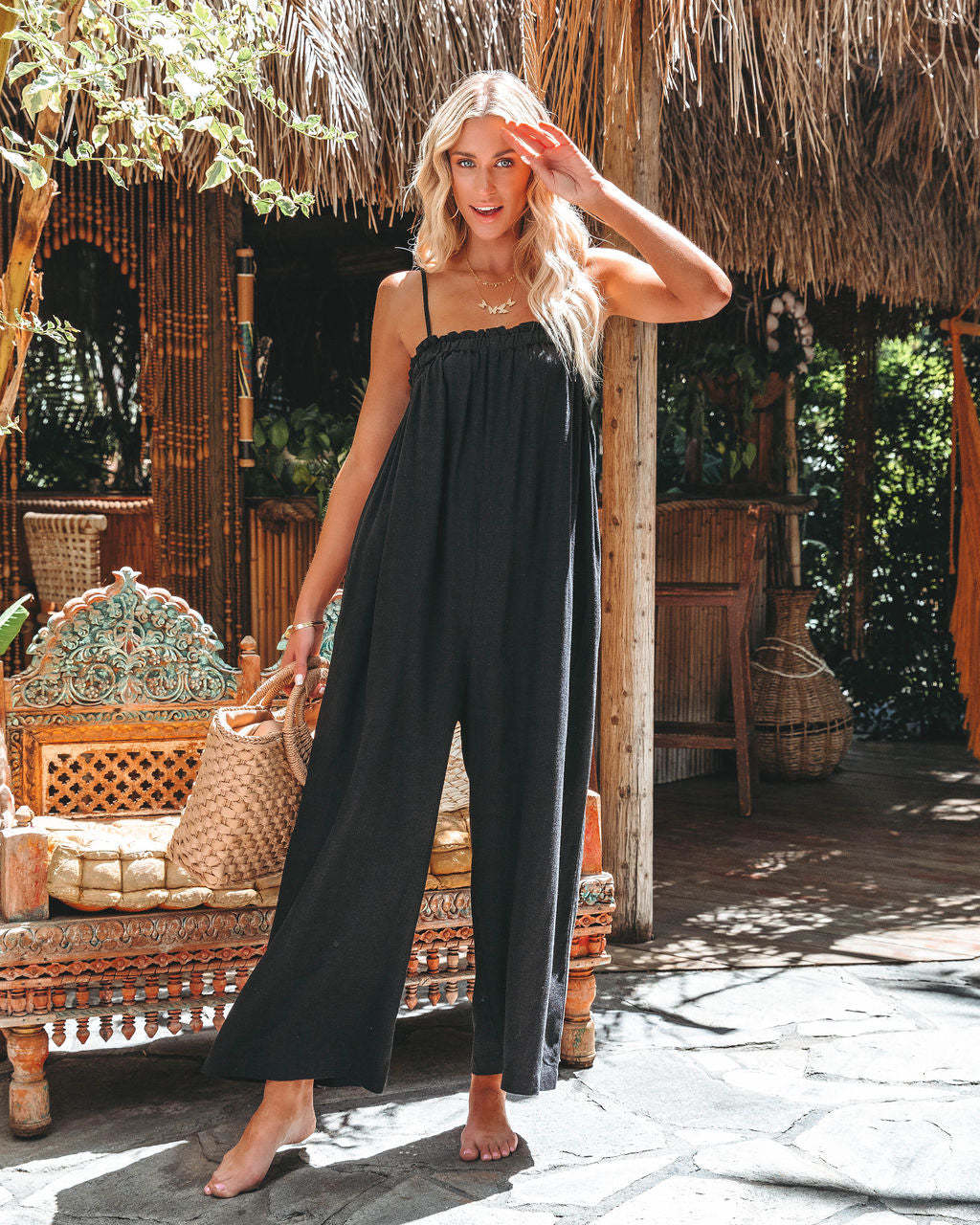 Women Casual Summer Vacation Solid Color Jumpsuit