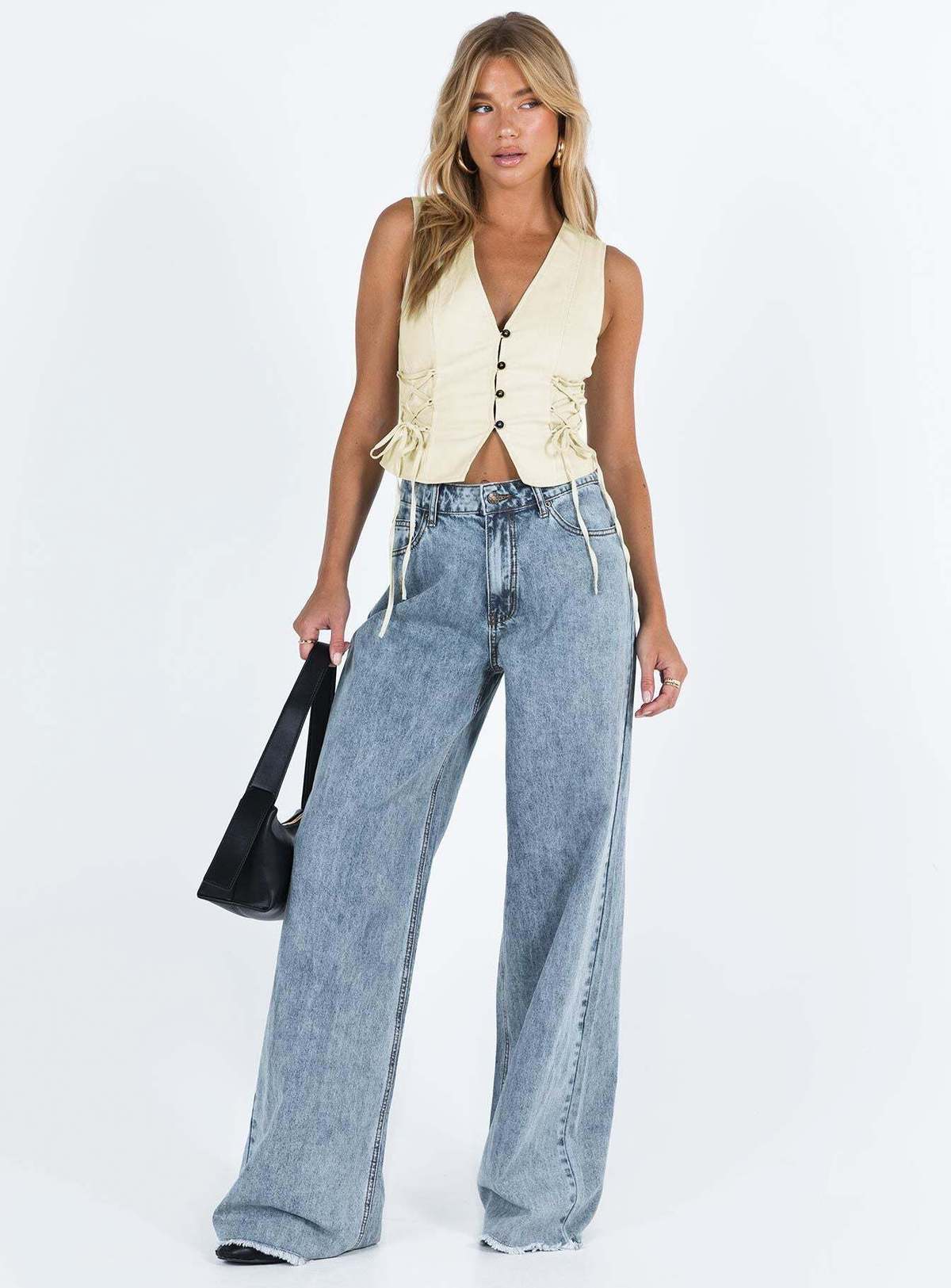 Women Casual Solid Color Loose Denim Pants