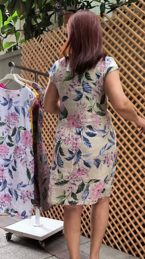 Robe décontractée à manches courtes et col rond pour femme, imprimé floral
