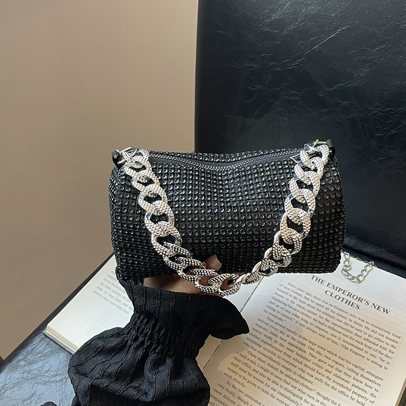 Bolso bandolera con cadena de metal y diamantes de imitación para mujer