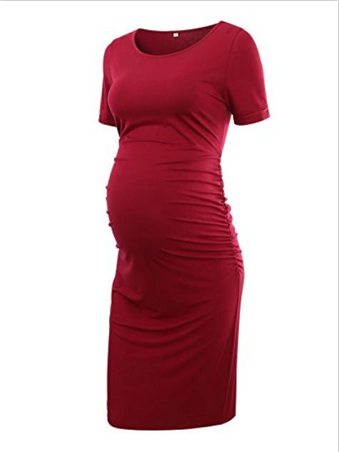 Casual Solid Color Short Sleeve Dress for Moms