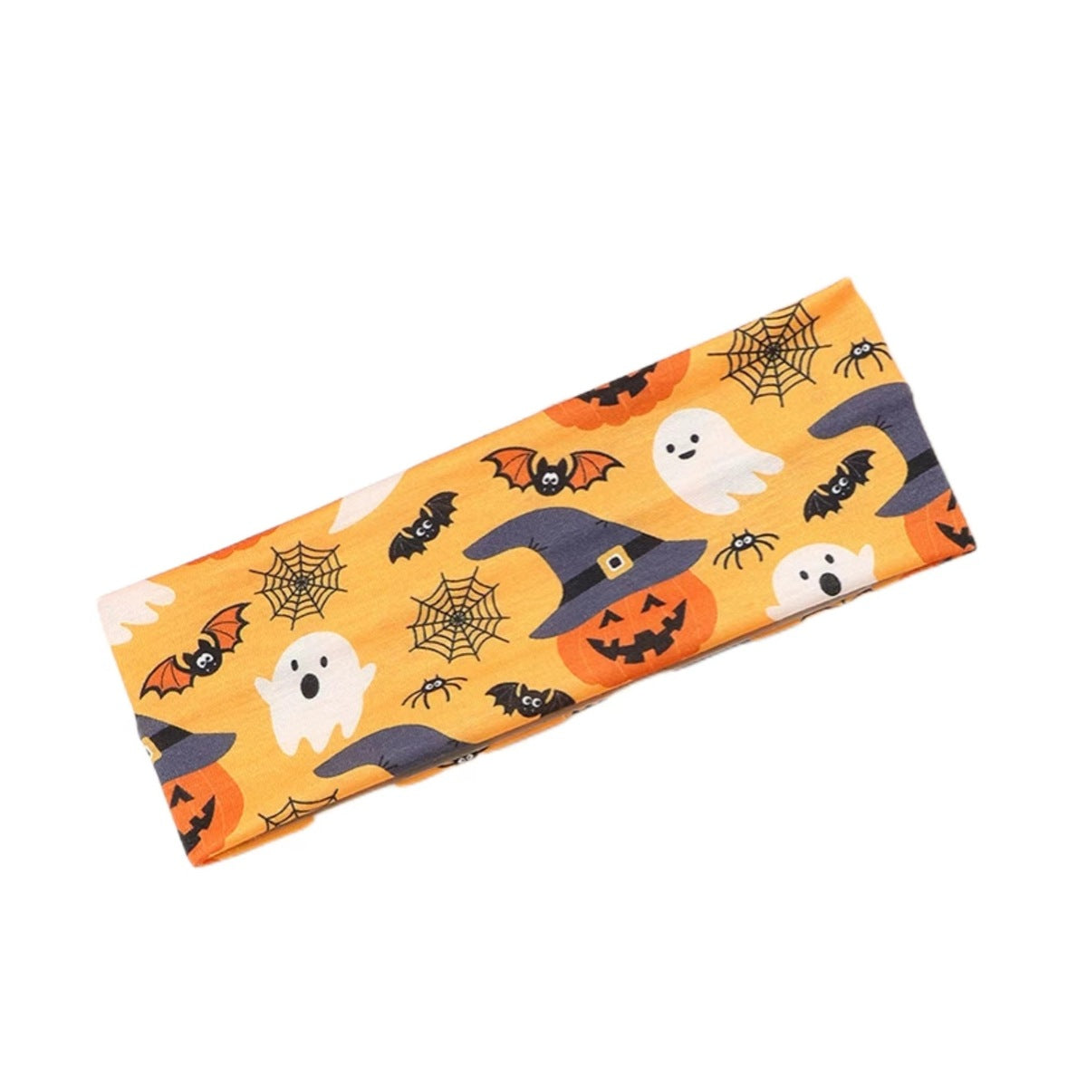Bandeau de yoga pour cheveux en tissu éponge motif crâne d'Halloween, citrouille et toile d'araignée
