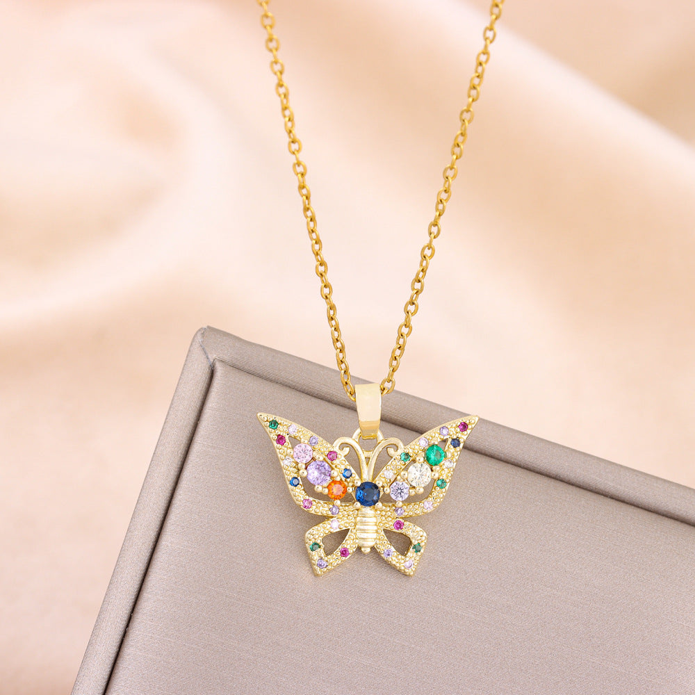 Collar con colgante de mariposa multicolor bohemio