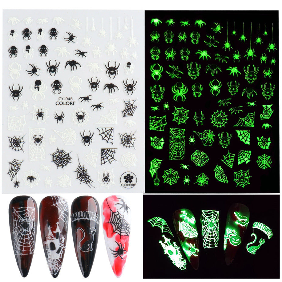 Autocollants pour ongles Halloween, squelette drôle, petit monstre 3D lumineux