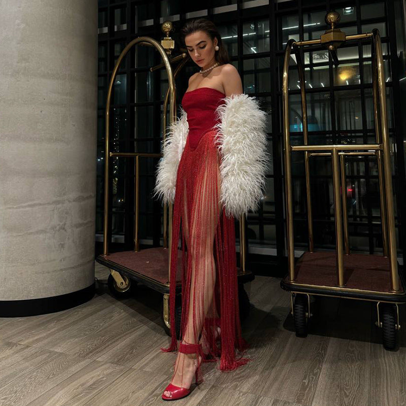 Vestido tubo sexy de color sólido con empalme para mujer
